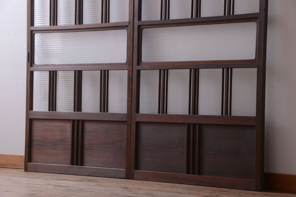 和製アンティーク　モールガラス入り!レトロな引き戸2枚セット(2)