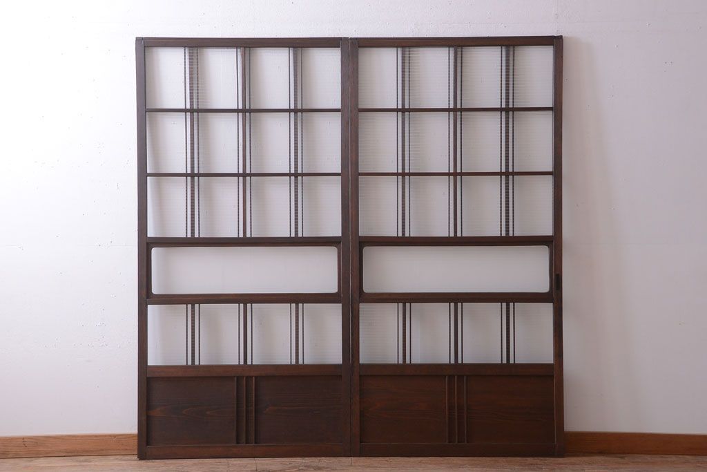 和製アンティーク　モールガラス入り!レトロな引き戸2枚セット(2)