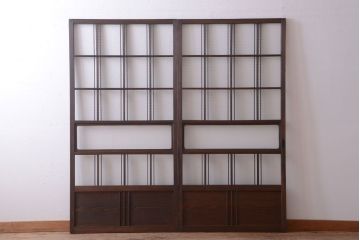 和製アンティーク　モールガラス入り!レトロな引き戸2枚セット(2)