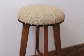 レトロ家具　和製アンティーク　古い木のレトロなクッション座面スツール(2)