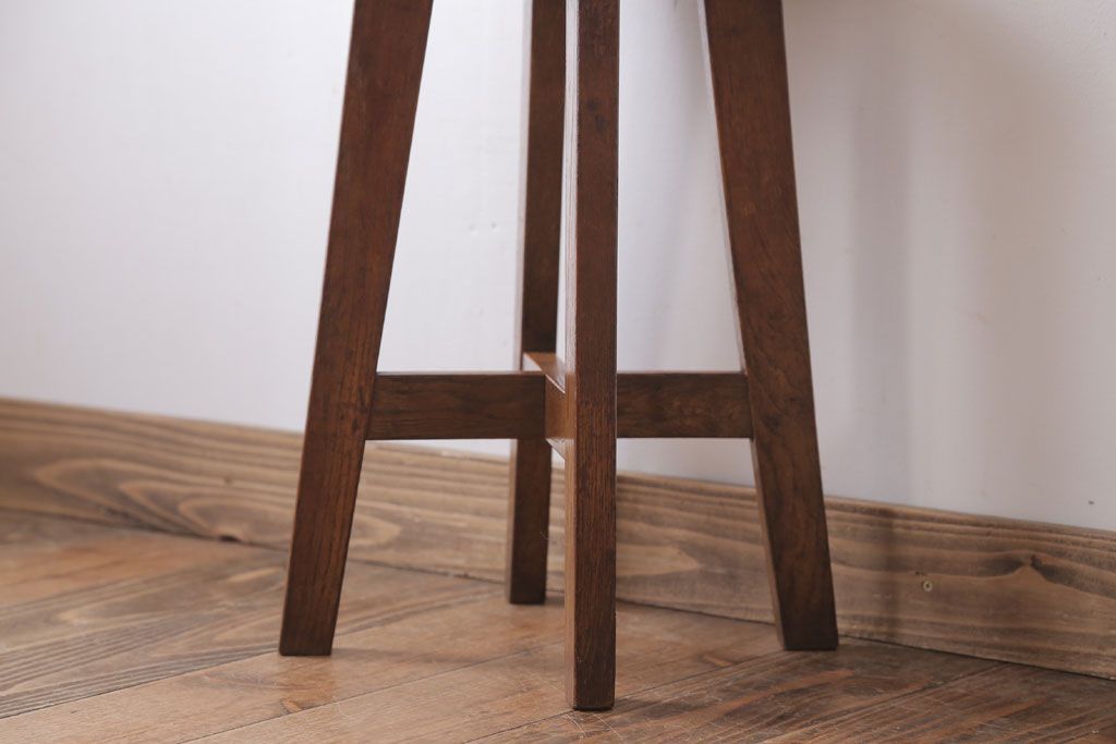 レトロ家具　和製アンティーク　古い木のレトロなクッション座面スツール(2)