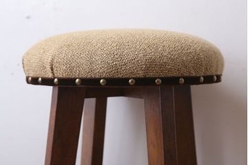 レトロ家具　和製アンティーク　古い木のレトロなクッション座面スツール(2)