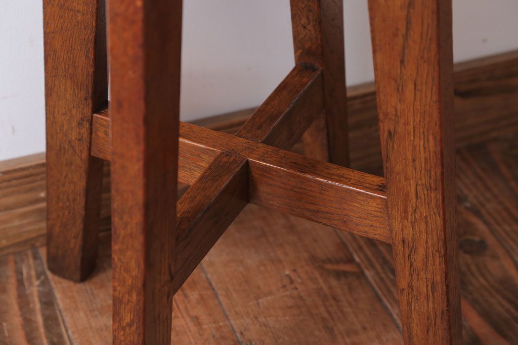 レトロ家具　和製アンティーク　古い木のレトロなクッション座面スツール(2)