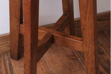 レトロ家具　和製アンティーク　古い木のレトロなクッション座面スツール(2)