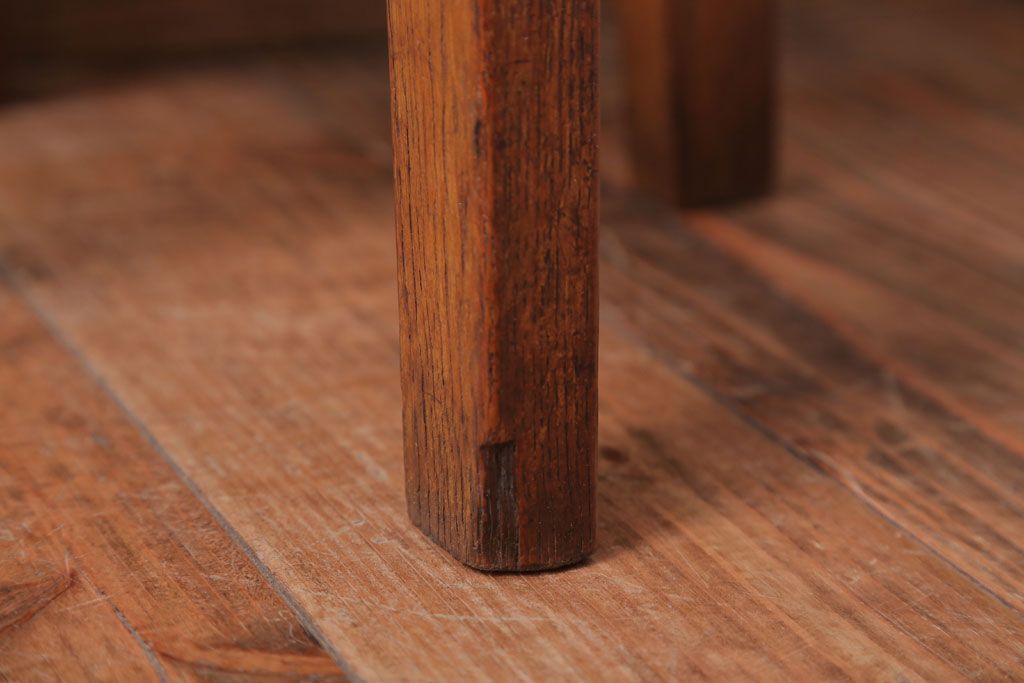 レトロ家具　和製アンティーク　古い木のレトロなクッション座面スツール(2)