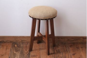 レトロ家具　和製アンティーク　古い木のレトロなクッション座面スツール(2)