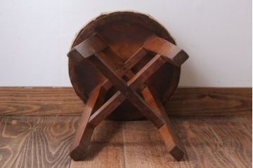 レトロ家具　和製アンティーク　古い木のレトロなクッション座面スツール(2)