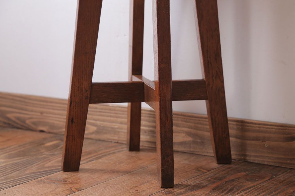 レトロ家具　和製アンティーク　古い木のレトロなクッション座面スツール(3)