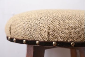 レトロ家具　和製アンティーク　古い木のレトロなクッション座面スツール(3)