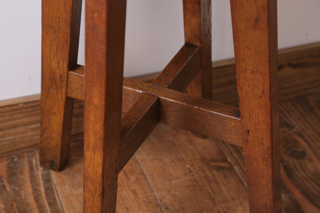 レトロ家具　和製アンティーク　古い木のレトロなクッション座面スツール(3)