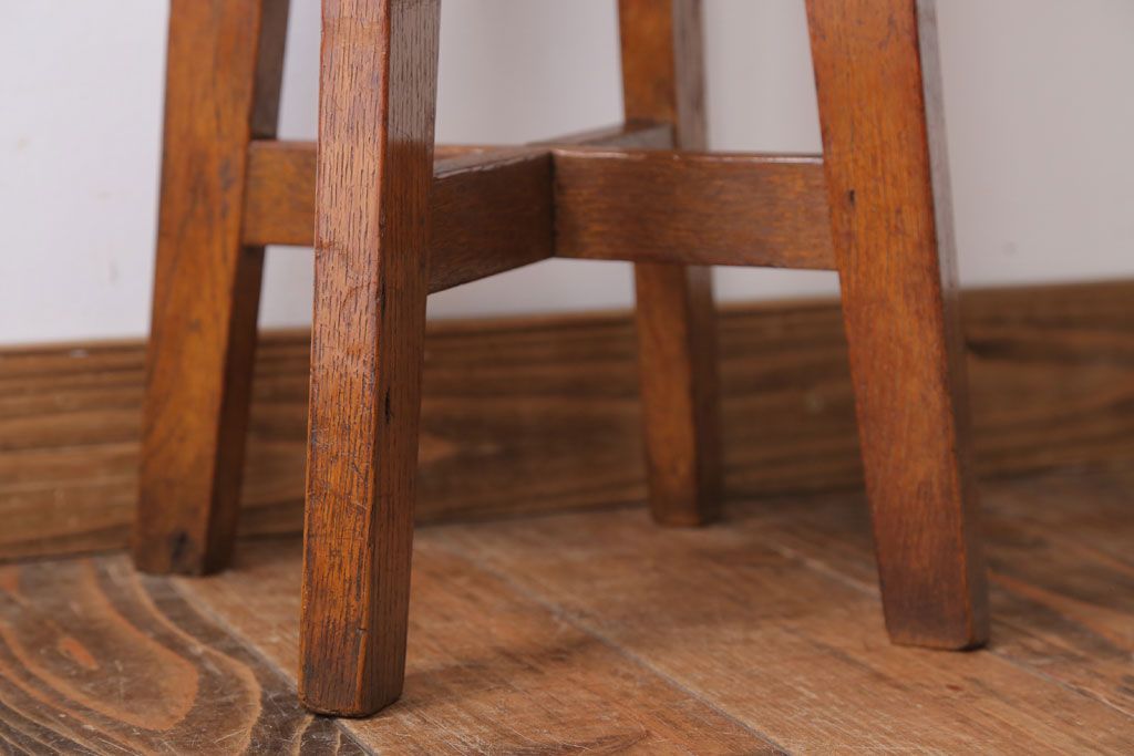 レトロ家具　和製アンティーク　古い木のレトロなクッション座面スツール(3)