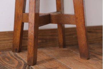 レトロ家具　和製アンティーク　古い木のレトロなクッション座面スツール(3)