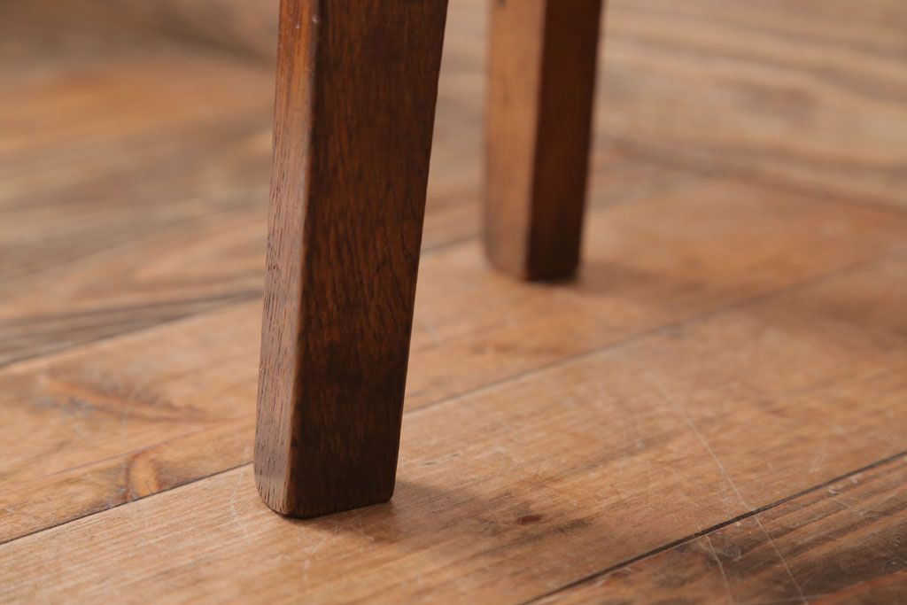 レトロ家具　和製アンティーク　古い木のレトロなクッション座面スツール(3)