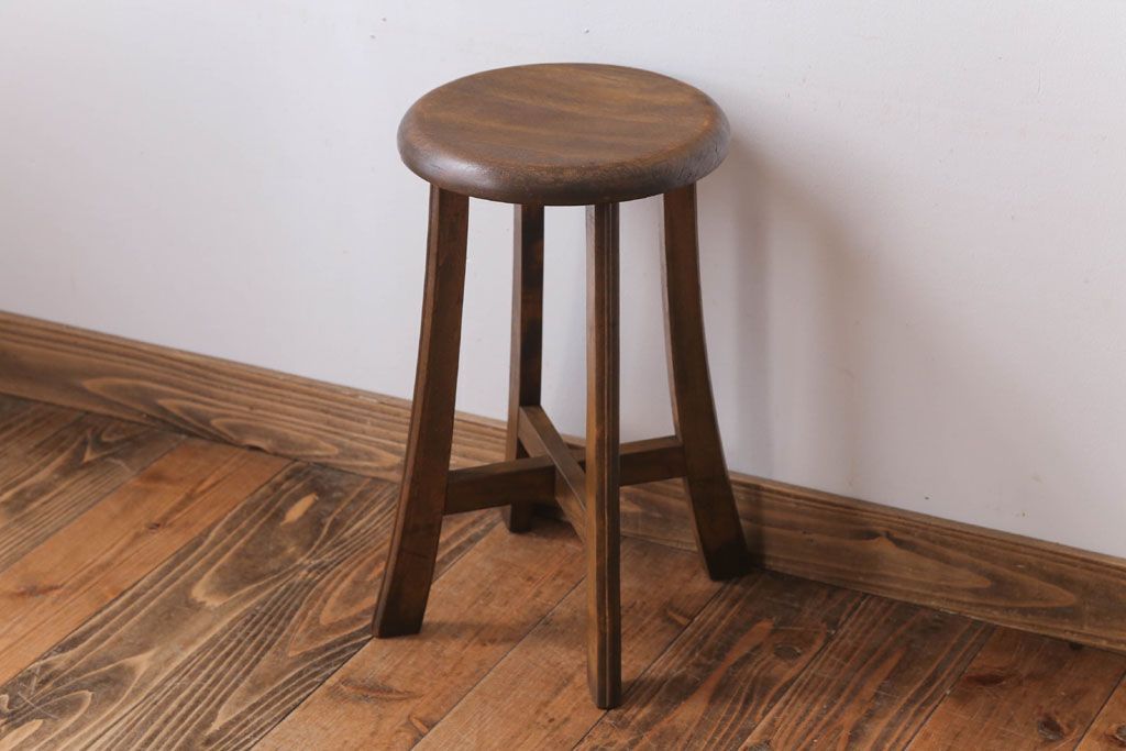 アンティーク家具　アンティーク　古い木のシンプルな丸スツール(1)