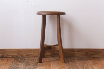 アンティーク家具　アンティーク　古い木のシンプルな丸スツール(2)