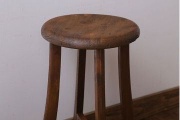 アンティーク家具　アンティーク　古い木のシンプルな丸スツール(2)