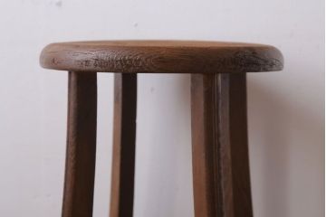アンティーク家具　アンティーク　古い木のシンプルな丸スツール(2)