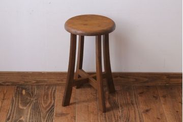 アンティーク家具　アンティーク　古い木のシンプルな丸スツール(2)