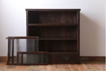 アンティーク家具　和製アンティーク　モールガラス引き戸の木製収納棚