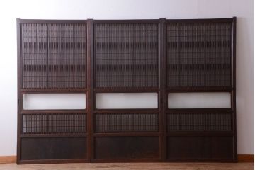 古民具・骨董　デザインガラス帯!古い木のアンティーク格子戸