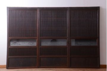 古民具・骨董　デザインガラス帯!古い木のアンティーク格子戸