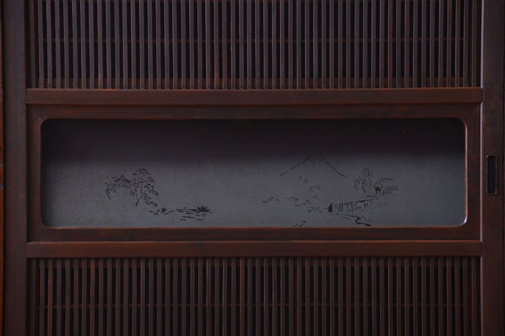 古民具・骨董　デザインガラス帯!古い木のアンティーク格子戸