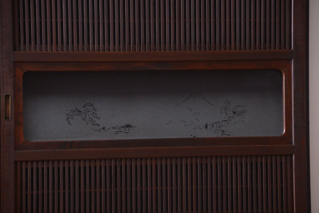 古民具・骨董　デザインガラス帯!古い木のアンティーク格子戸