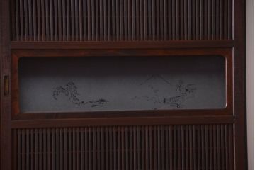 古民具・骨董　デザインガラス帯!古い木のアンティーク格子戸