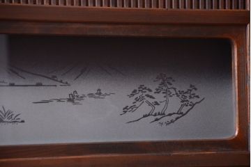 古民具・骨董　デザインガラス帯!古い木のアンティーク格子戸