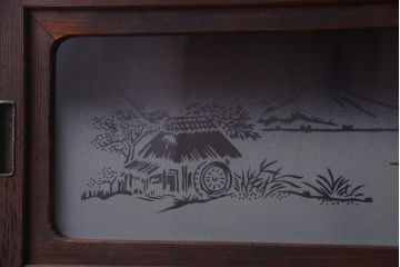 古民具・骨董　デザインガラス帯!古い木のアンティーク格子戸