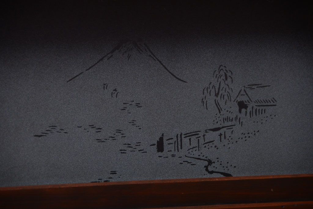 古民具・骨董　デザインガラス帯!古い木のアンティーク格子戸