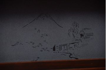 古民具・骨董　デザインガラス帯!古い木のアンティーク格子戸