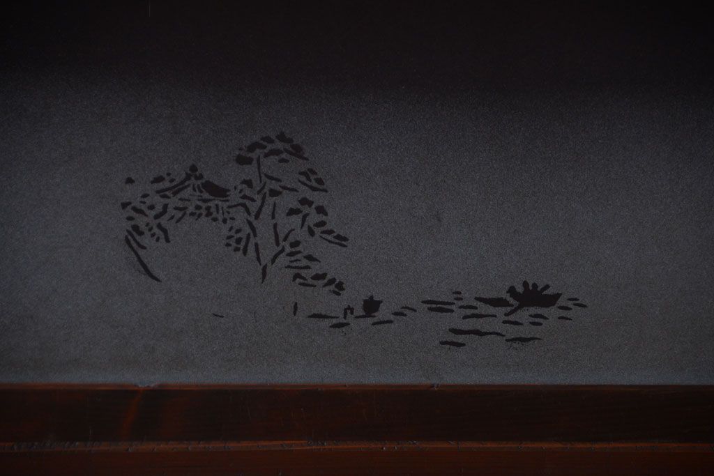 古民具・骨董　デザインガラス帯!古い木のアンティーク格子戸