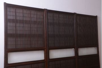 古民具・骨董　デザインガラス帯!古い木のアンティーク格子戸