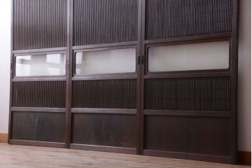 古民具・骨董　デザインガラス帯!古い木のアンティーク格子戸