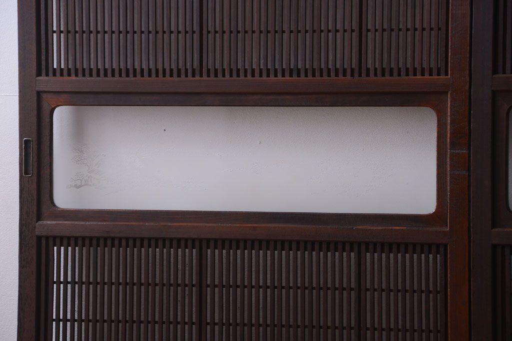 古民具・骨董　デザインガラス帯!古い木のアンティーク格子戸