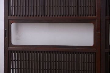 古民具・骨董　デザインガラス帯!古い木のアンティーク格子戸