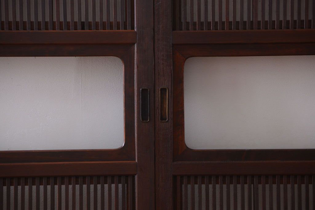 古民具・骨董　デザインガラス帯!古い木のアンティーク格子戸