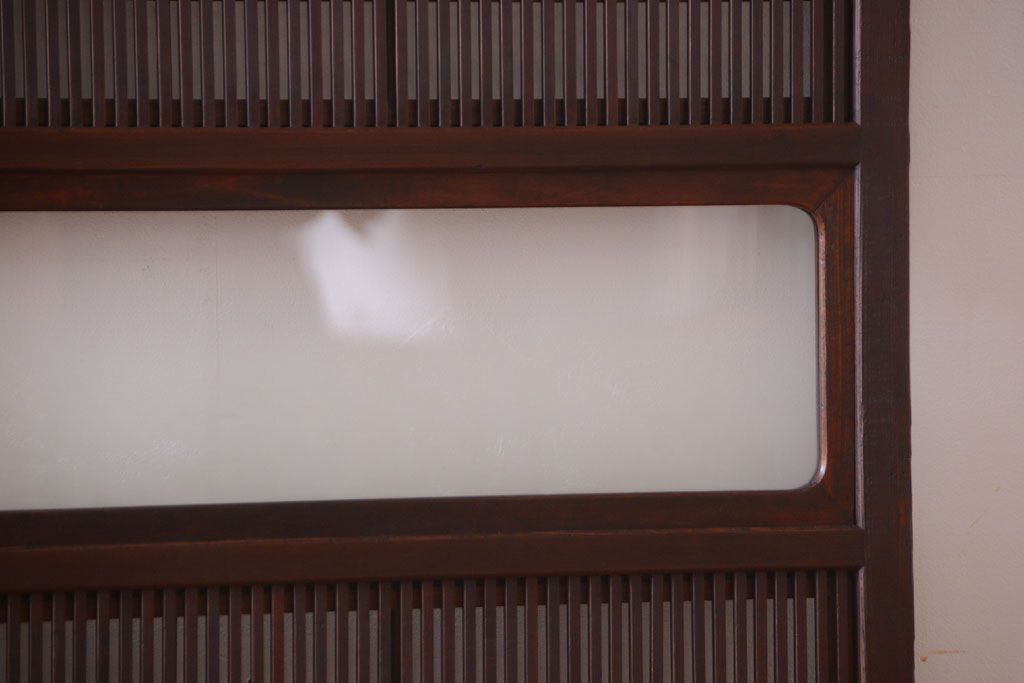 古民具・骨董　デザインガラス帯!古い木のアンティーク格子戸