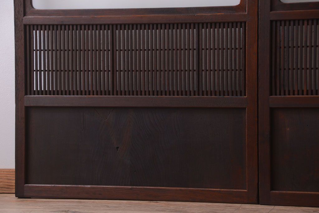 古民具・骨董　デザインガラス帯!古い木のアンティーク格子戸