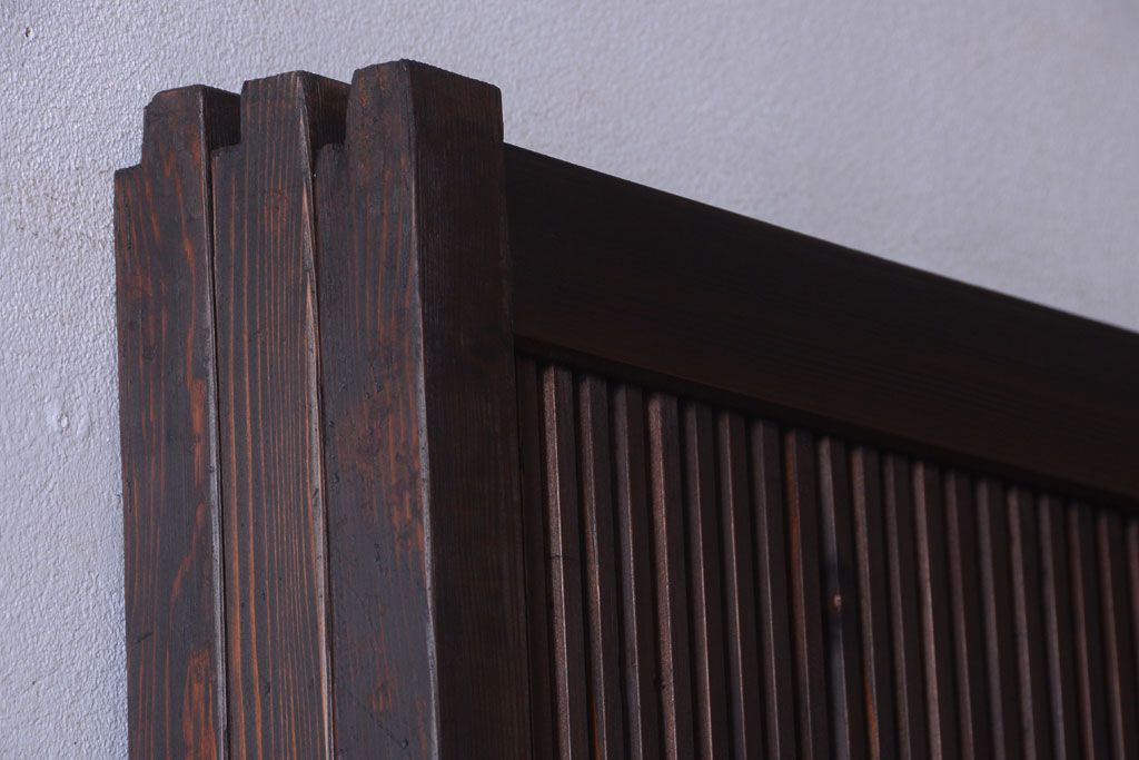 古民具・骨董　デザインガラス帯!古い木のアンティーク格子戸