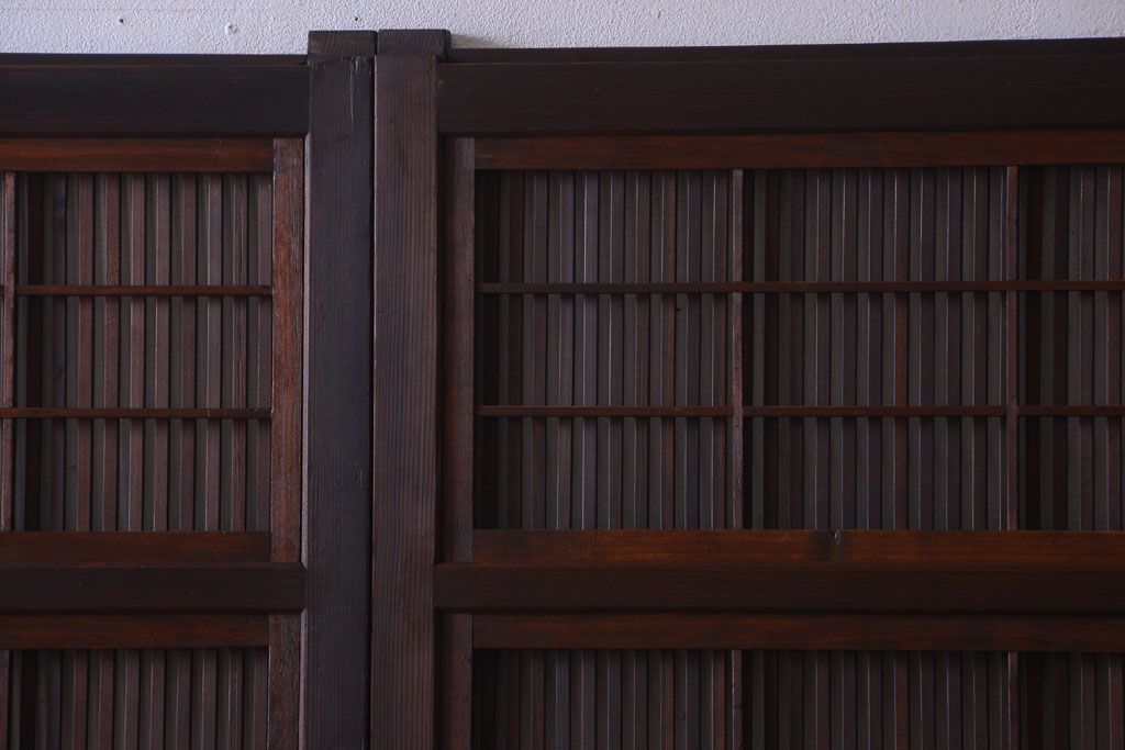 古民具・骨董　デザインガラス帯!古い木のアンティーク格子戸