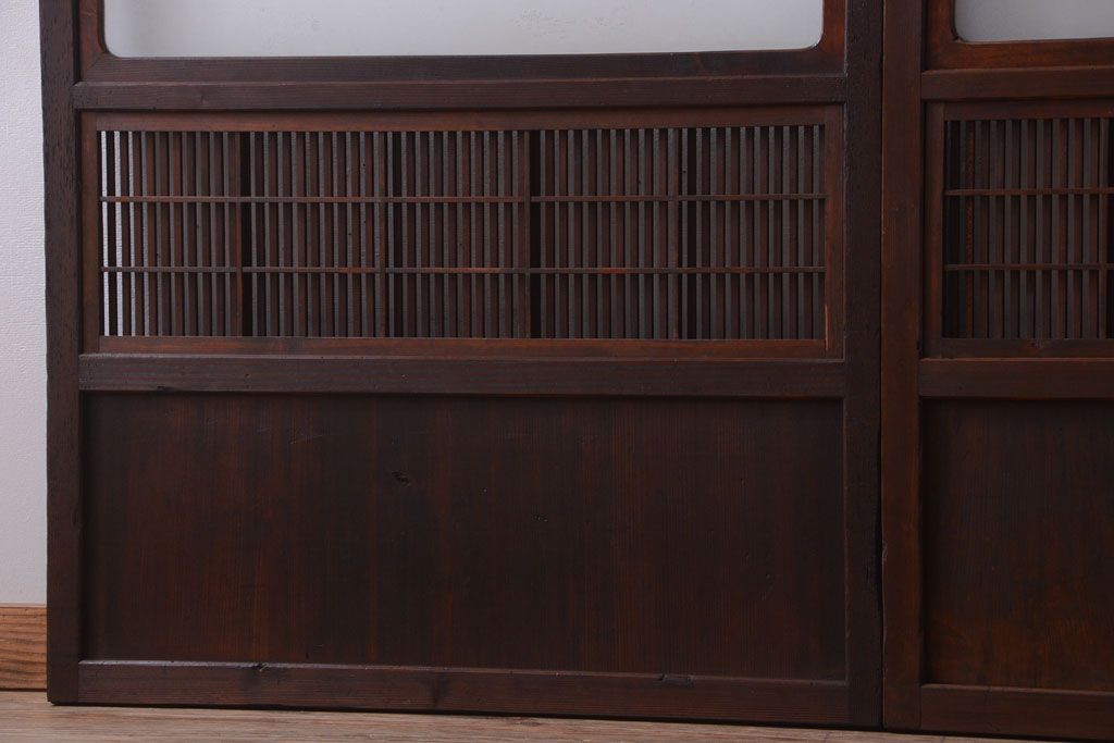 古民具・骨董　デザインガラス帯!古い木のアンティーク格子戸