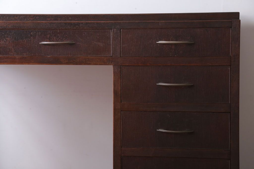 レトロ家具　昭和レトロ　古い木のシンプルなアンティーク片袖机(デスク)