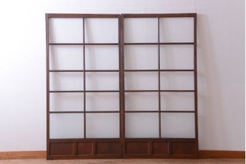 和製アンティーク　レトロな古い木のガラス戸2枚セット