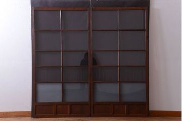 和製アンティーク　レトロな古い木のガラス戸2枚セット