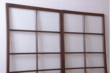 和製アンティーク　レトロな古い木のガラス戸2枚セット