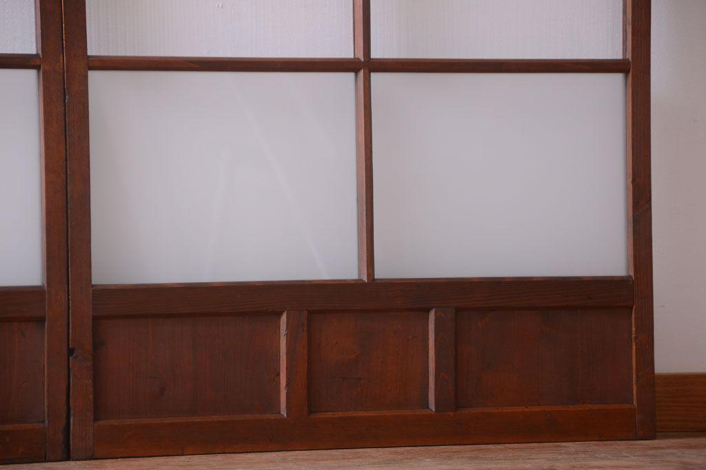 和製アンティーク　レトロな古い木のガラス戸2枚セット