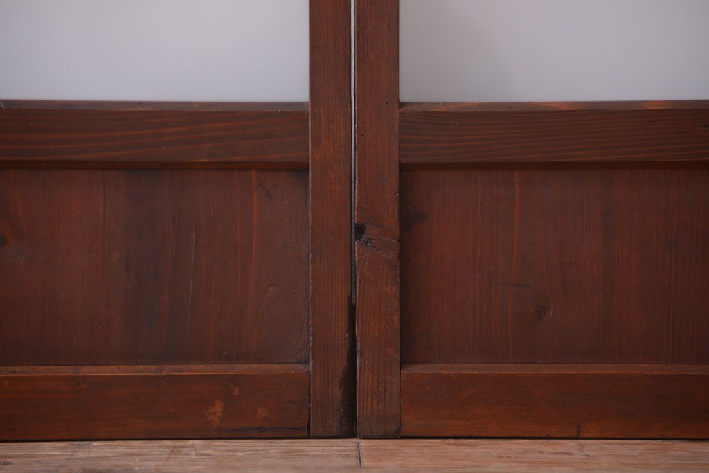 和製アンティーク　レトロな古い木のガラス戸2枚セット