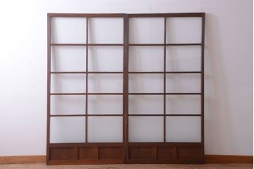 和製アンティーク　レトロな古い木のガラス戸2枚セット